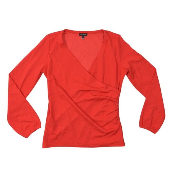 Talbots Tops - Talbots Red Polyester Blouse Women's Small V Neck Long Sleeve Solid Top